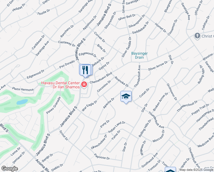 map of restaurants, bars, coffee shops, grocery stores, and more near 2950 Coconino Drive in Lake Havasu City