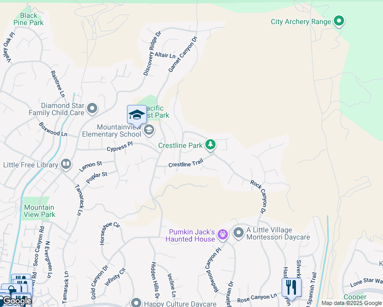map of restaurants, bars, coffee shops, grocery stores, and more near 22034 Iron Horse Place in Santa Clarita