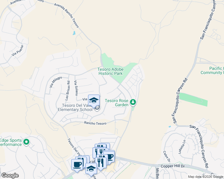map of restaurants, bars, coffee shops, grocery stores, and more near 23839 Rio Ranch Way in Santa Clarita
