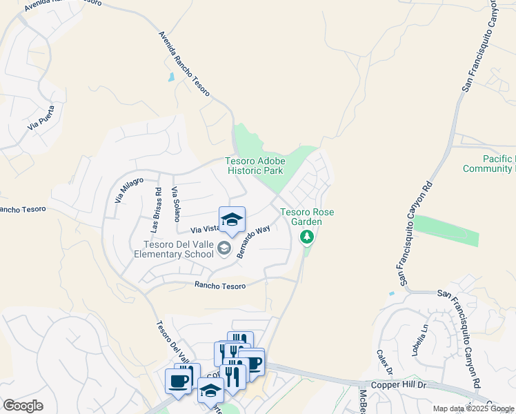 map of restaurants, bars, coffee shops, grocery stores, and more near 23839 Rio Ranch Way in Santa Clarita
