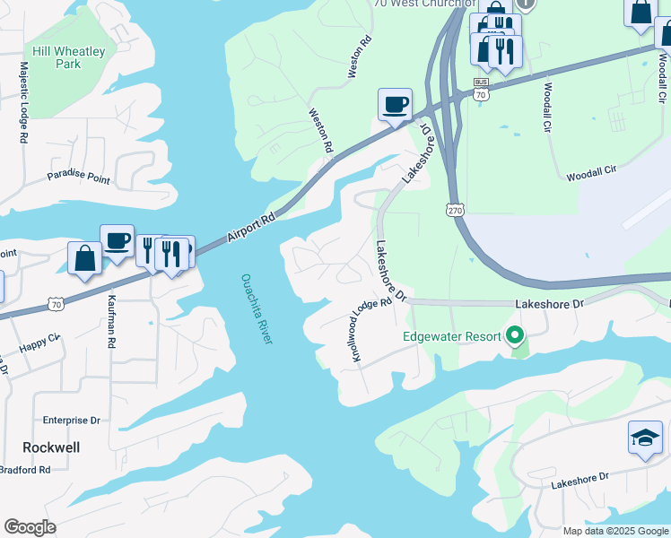 map of restaurants, bars, coffee shops, grocery stores, and more near 300 Halteria Point in Hot Springs