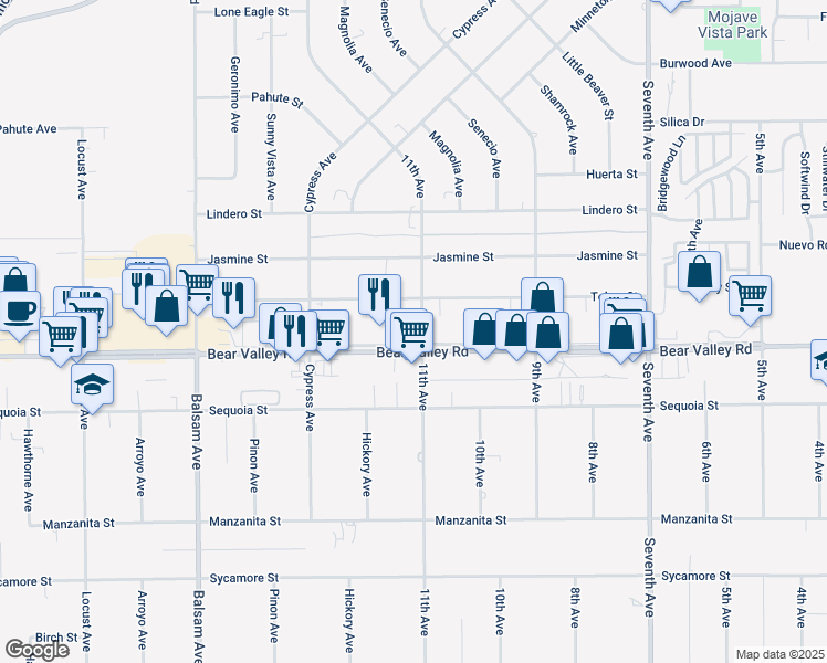map of restaurants, bars, coffee shops, grocery stores, and more near in Victorville