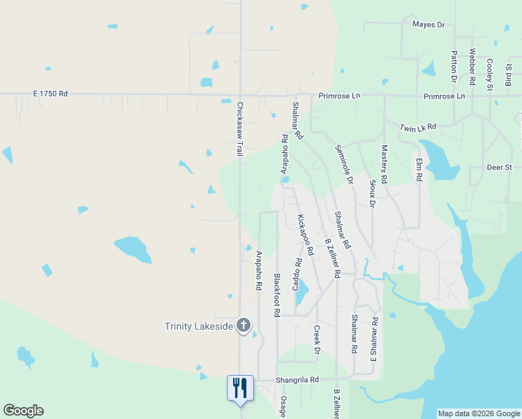 map of restaurants, bars, coffee shops, grocery stores, and more near 2415 Kickapoo Road in Sulphur