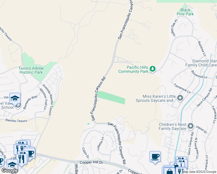 map of restaurants, bars, coffee shops, grocery stores, and more near 28774 San Francisquito Canyon Road in Santa Clarita