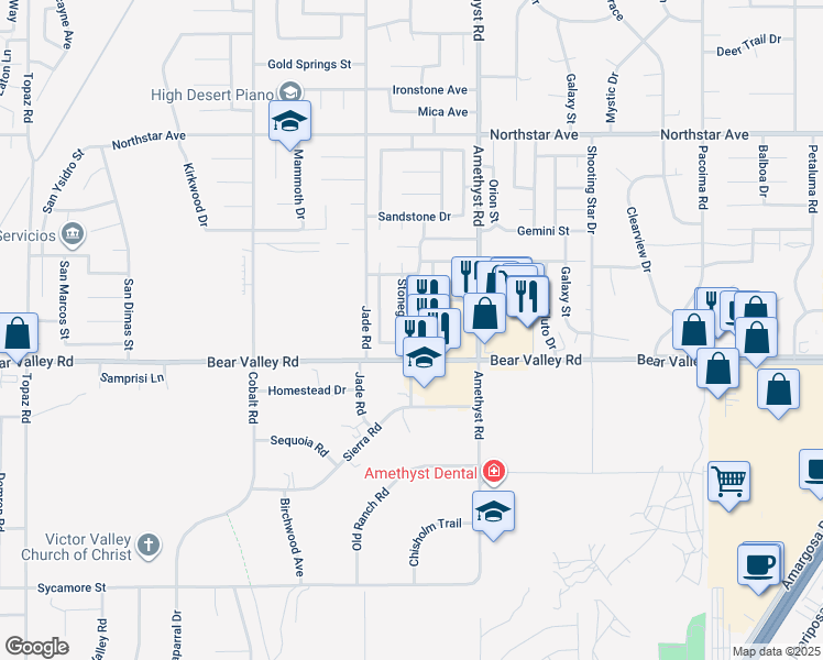 map of restaurants, bars, coffee shops, grocery stores, and more near 13665 Ruby Circle in Victorville