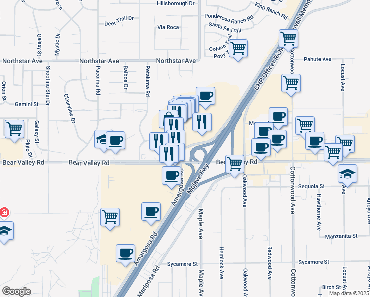 map of restaurants, bars, coffee shops, grocery stores, and more near Amargosa Road in Victorville