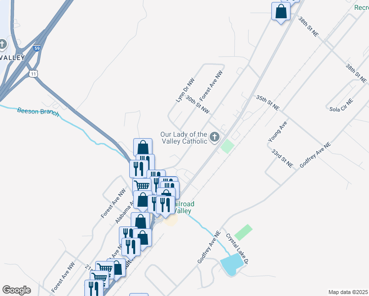 map of restaurants, bars, coffee shops, grocery stores, and more near 2804 Alabama Avenue Northwest in Fort Payne