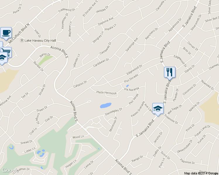 map of restaurants, bars, coffee shops, grocery stores, and more near 2590 Paseo Dorado in Lake Havasu City