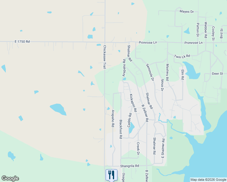 map of restaurants, bars, coffee shops, grocery stores, and more near 2415 Kickapoo Road in Sulphur