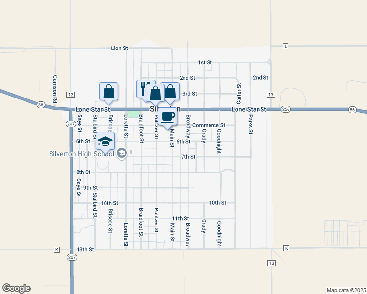map of restaurants, bars, coffee shops, grocery stores, and more near 601-699 Broadway in Silverton