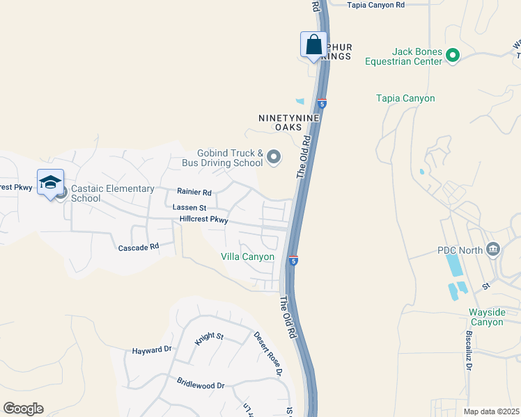 map of restaurants, bars, coffee shops, grocery stores, and more near 27629 Primrose Lane in Castaic