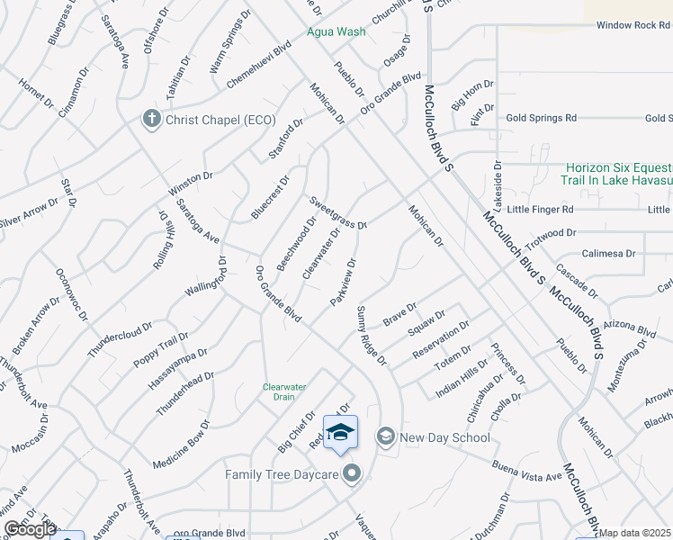 map of restaurants, bars, coffee shops, grocery stores, and more near 1023 Clearwater Place in Lake Havasu City