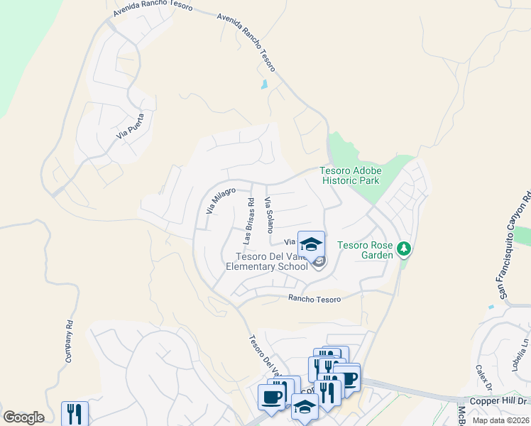 map of restaurants, bars, coffee shops, grocery stores, and more near 29251 Via Solano in Santa Clarita