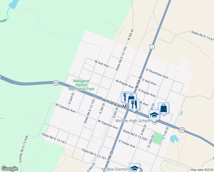 map of restaurants, bars, coffee shops, grocery stores, and more near 214 State Road S-13-192 in McBee