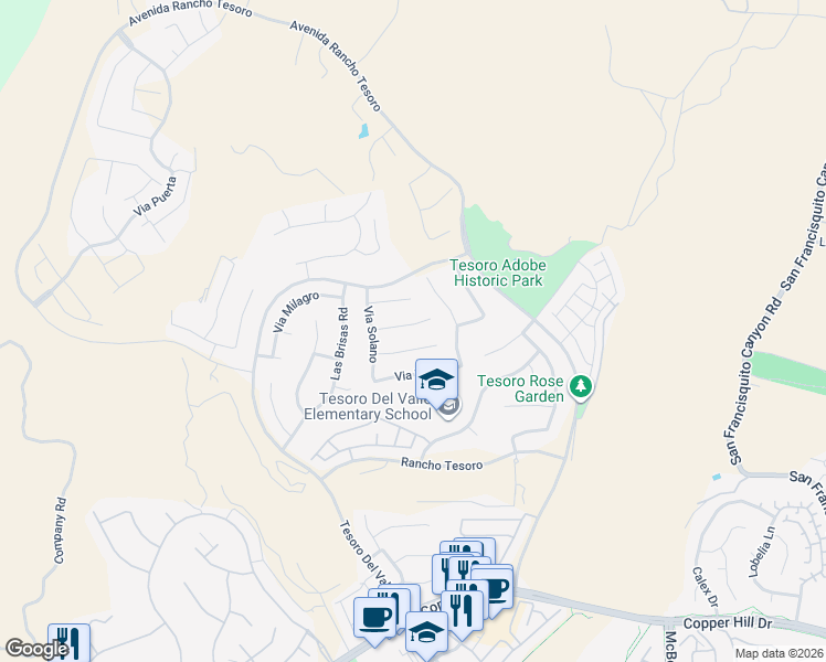 map of restaurants, bars, coffee shops, grocery stores, and more near 24030 Via Vizcaya in Santa Clarita