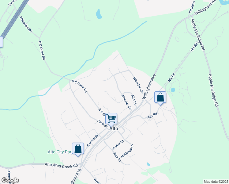 map of restaurants, bars, coffee shops, grocery stores, and more near 319 Wheeler Circle in Alto