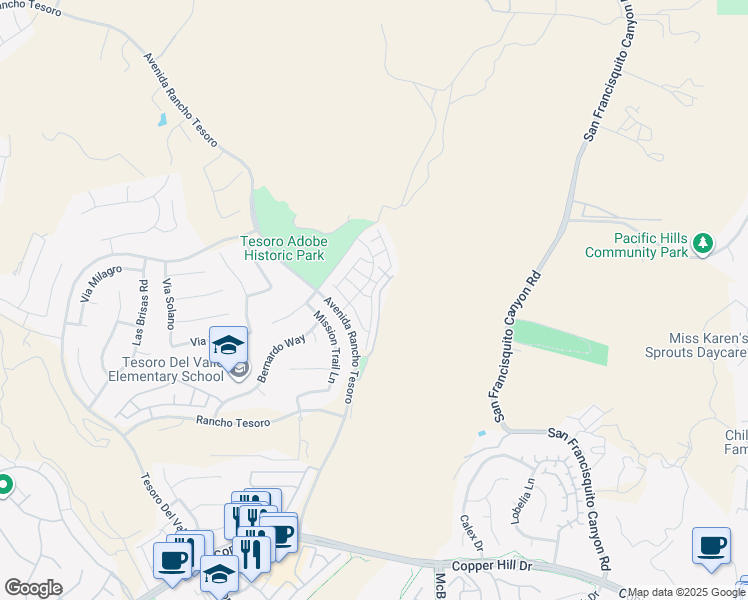 map of restaurants, bars, coffee shops, grocery stores, and more near 29262 Dakota Drive in Santa Clarita