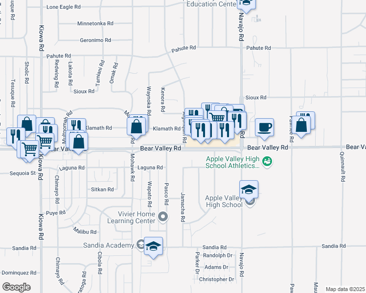 map of restaurants, bars, coffee shops, grocery stores, and more near Algonquin Road in Apple Valley