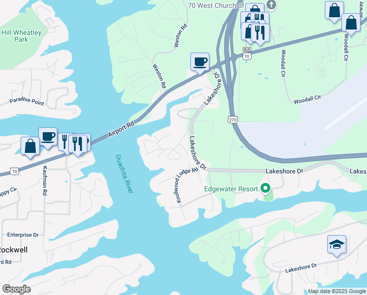 map of restaurants, bars, coffee shops, grocery stores, and more near 115 Halteria Street in Hot Springs