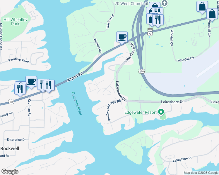 map of restaurants, bars, coffee shops, grocery stores, and more near 115 Halteria Street in Hot Springs