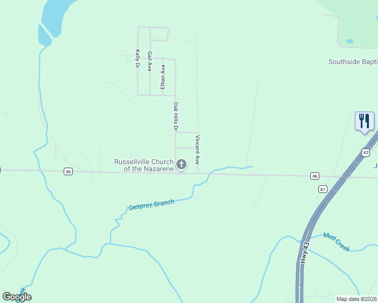 map of restaurants, bars, coffee shops, grocery stores, and more near 41 Beaumont Street in Russellville