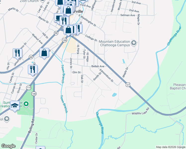map of restaurants, bars, coffee shops, grocery stores, and more near 212 Allen Street in Summerville