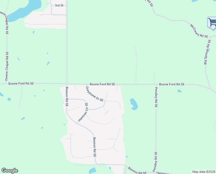 map of restaurants, bars, coffee shops, grocery stores, and more near 2279 Boone Ford Road Southeast in Calhoun