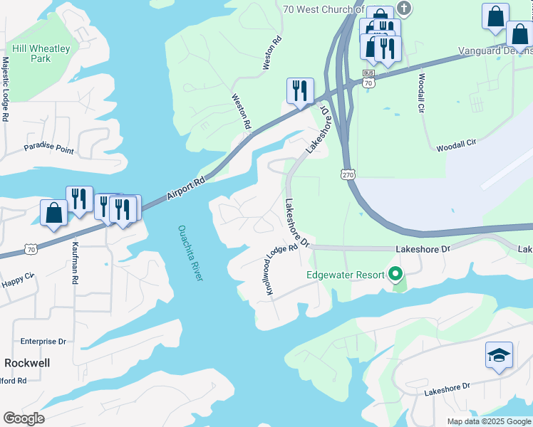 map of restaurants, bars, coffee shops, grocery stores, and more near 242 Halteria Street in Hot Springs