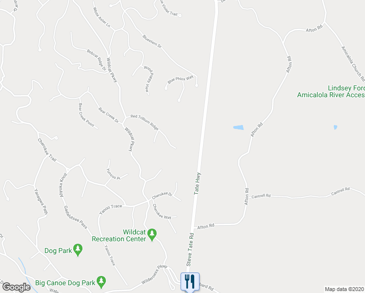 map of restaurants, bars, coffee shops, grocery stores, and more near 3262 Red Trillium Ridge in Dawsonville