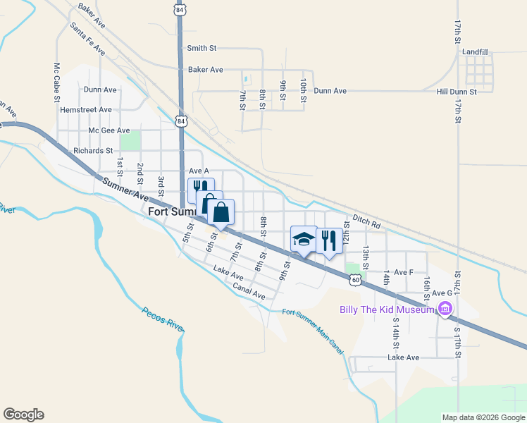 map of restaurants, bars, coffee shops, grocery stores, and more near Avenue C in Fort Sumner