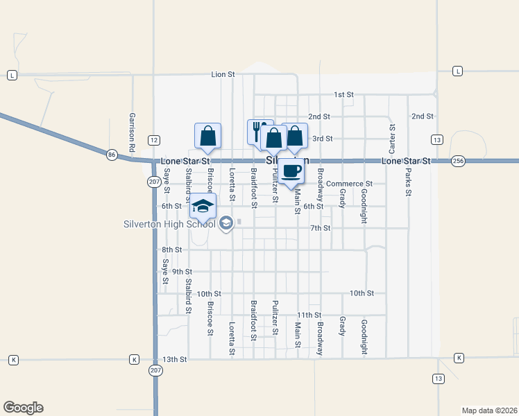 map of restaurants, bars, coffee shops, grocery stores, and more near 600 Braidfoot Street in Silverton