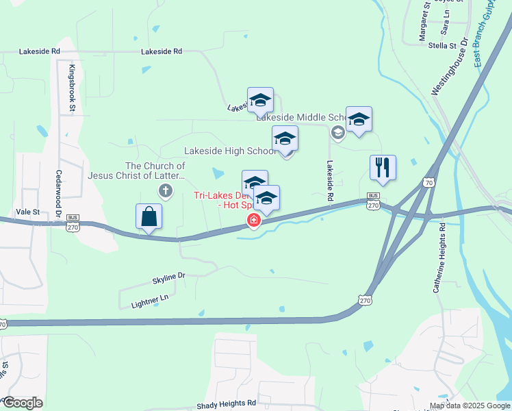 map of restaurants, bars, coffee shops, grocery stores, and more near 2841 Malvern Avenue in Hot Springs