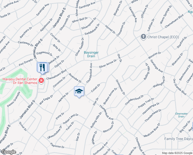 map of restaurants, bars, coffee shops, grocery stores, and more near 3150 Choctaw Drive in Lake Havasu City