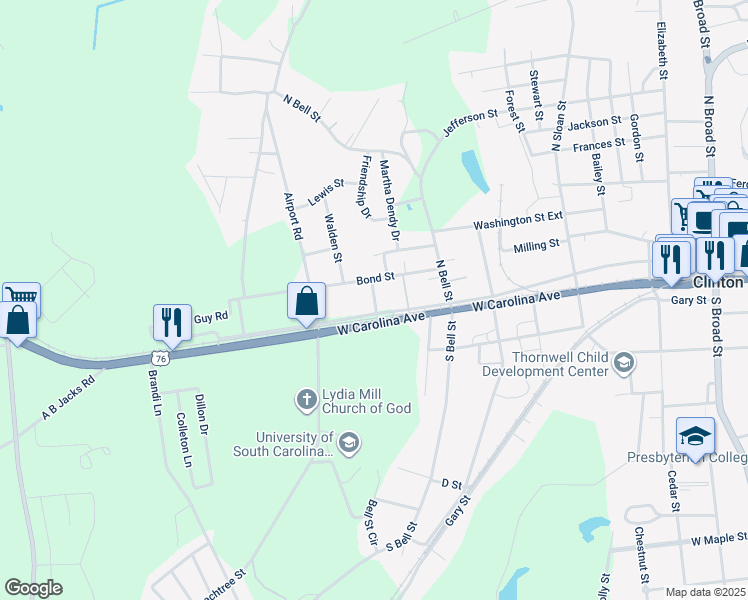 map of restaurants, bars, coffee shops, grocery stores, and more near 3rd Street in Clinton