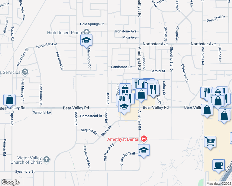 map of restaurants, bars, coffee shops, grocery stores, and more near 12194 Stonegate Drive in Victorville