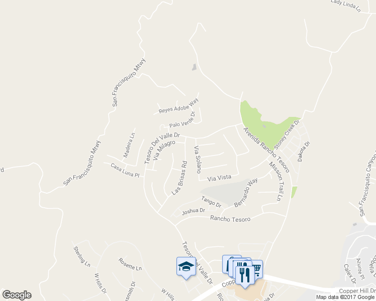 map of restaurants, bars, coffee shops, grocery stores, and more near 29350 Las Brisas Road in Santa Clarita