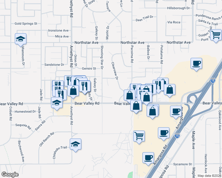 map of restaurants, bars, coffee shops, grocery stores, and more near 12196 Big Dipper Circle in Victorville