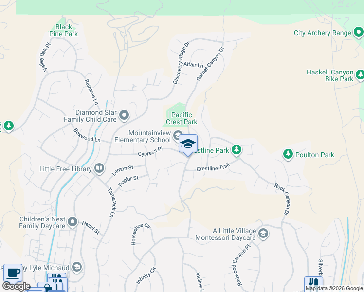 map of restaurants, bars, coffee shops, grocery stores, and more near 28936 Garnet Canyon Drive in Santa Clarita