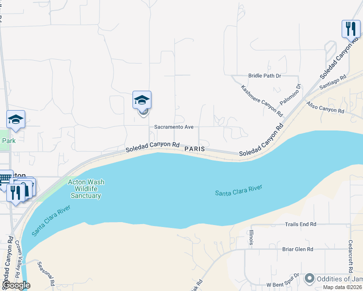 map of restaurants, bars, coffee shops, grocery stores, and more near 2825 Soledad Canyon Road in Acton