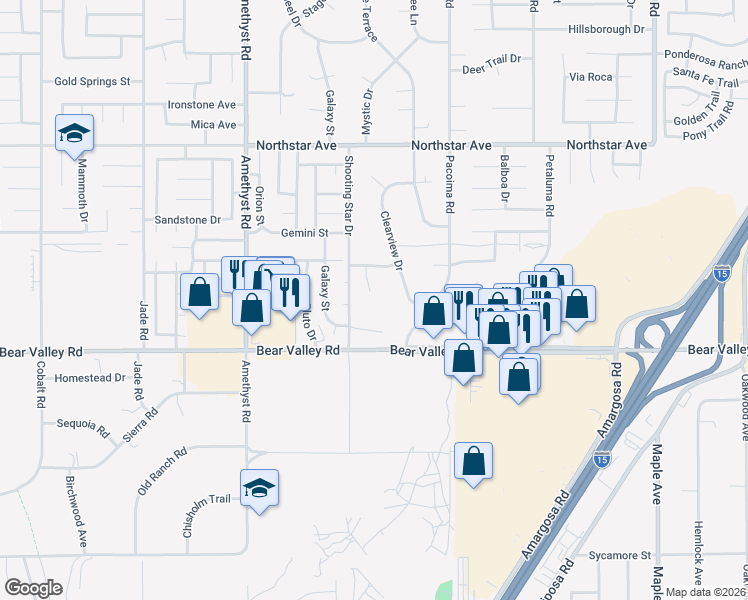 map of restaurants, bars, coffee shops, grocery stores, and more near 12196 Big Dipper Circle in Victorville