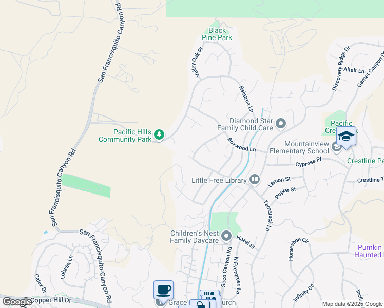 map of restaurants, bars, coffee shops, grocery stores, and more near 22865 Tamarack Lane in Santa Clarita
