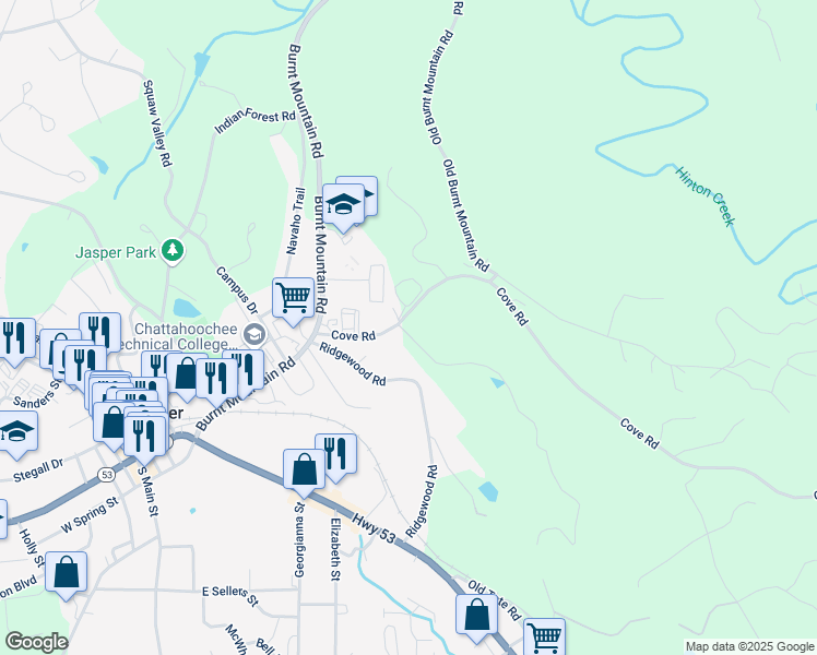 map of restaurants, bars, coffee shops, grocery stores, and more near 39 Fox Run Lane in Jasper