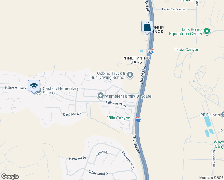 map of restaurants, bars, coffee shops, grocery stores, and more near 27729 Villa Canyon Road in Castaic