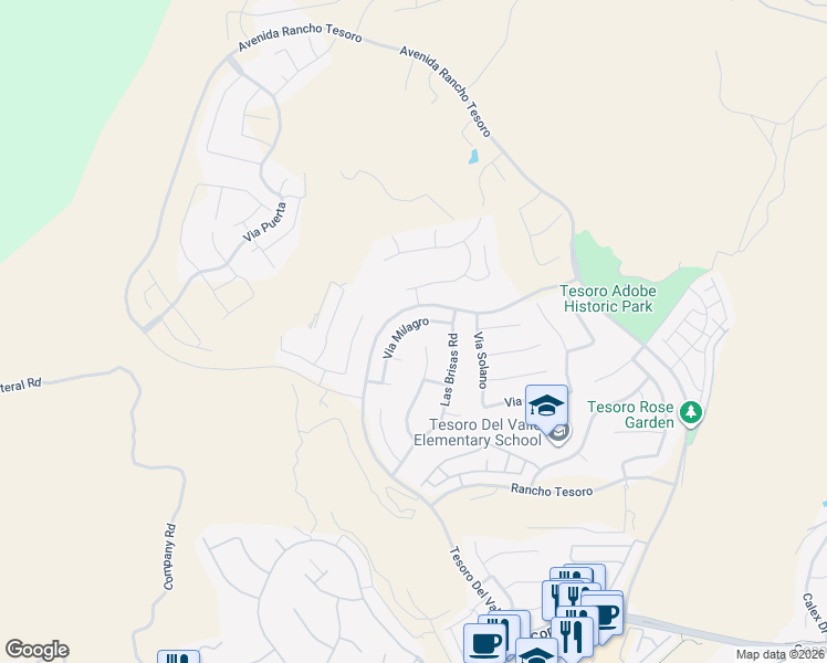 map of restaurants, bars, coffee shops, grocery stores, and more near 29352 Via Milagro in Santa Clarita