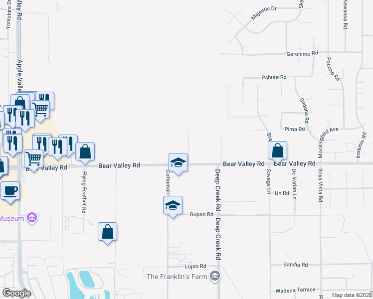 map of restaurants, bars, coffee shops, grocery stores, and more near 19968 Bear Valley Road in Apple Valley
