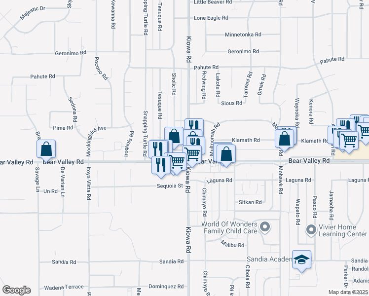 map of restaurants, bars, coffee shops, grocery stores, and more near 12191 Sholic Road in Apple Valley