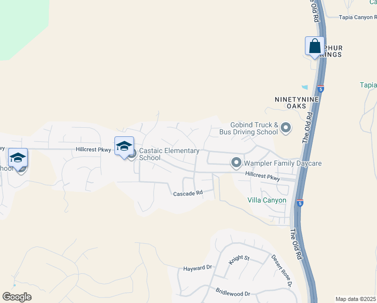 map of restaurants, bars, coffee shops, grocery stores, and more near 30426 Sequoia Court in Castaic
