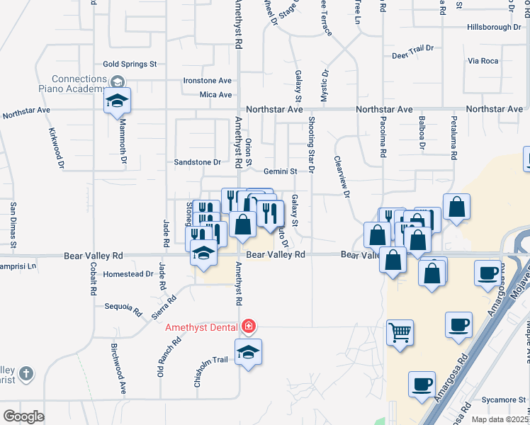 map of restaurants, bars, coffee shops, grocery stores, and more near 13772 Helena Drive in Victorville