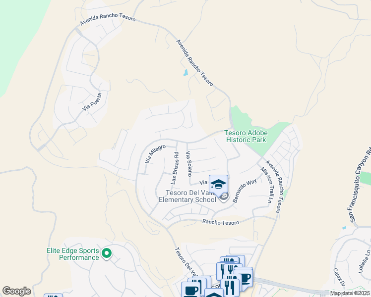 map of restaurants, bars, coffee shops, grocery stores, and more near 29335 Via Solano in Santa Clarita