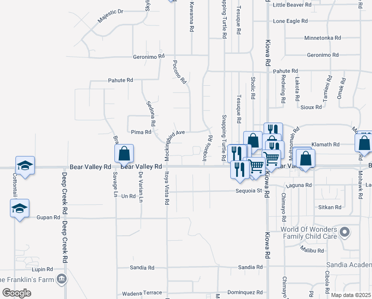 map of restaurants, bars, coffee shops, grocery stores, and more near 11825 Apple Valley Road in Apple Valley